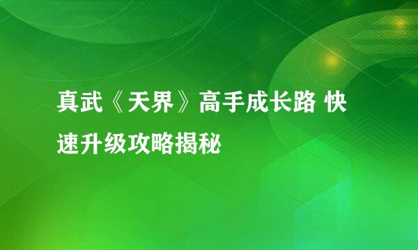 真武《天界》高手成长路 快速升级攻略揭秘