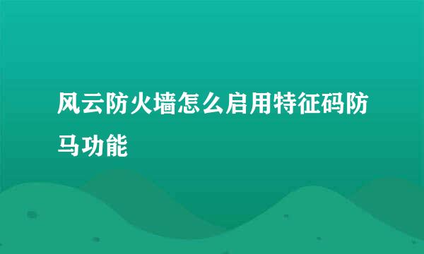 风云防火墙怎么启用特征码防马功能
