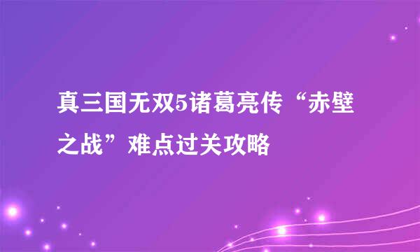 真三国无双5诸葛亮传“赤壁之战”难点过关攻略