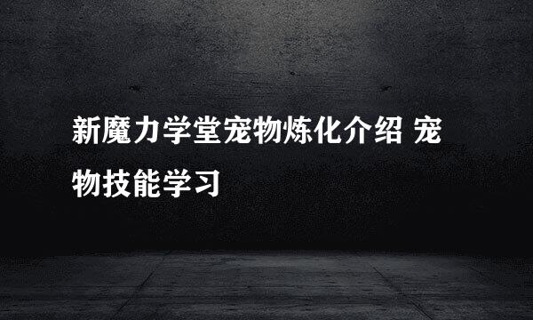 新魔力学堂宠物炼化介绍 宠物技能学习