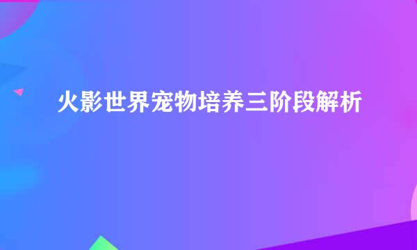 火影世界宠物培养三阶段解析