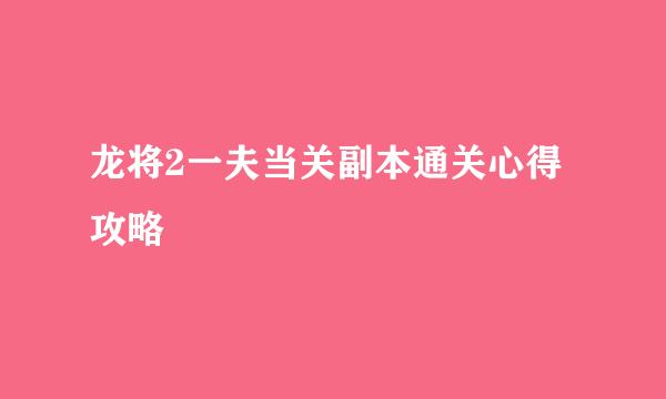 龙将2一夫当关副本通关心得攻略