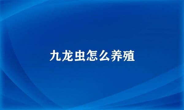 九龙虫怎么养殖