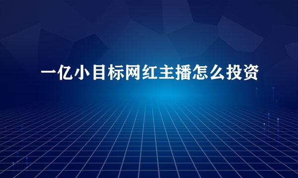 一亿小目标网红主播怎么投资