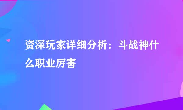 资深玩家详细分析：斗战神什么职业厉害