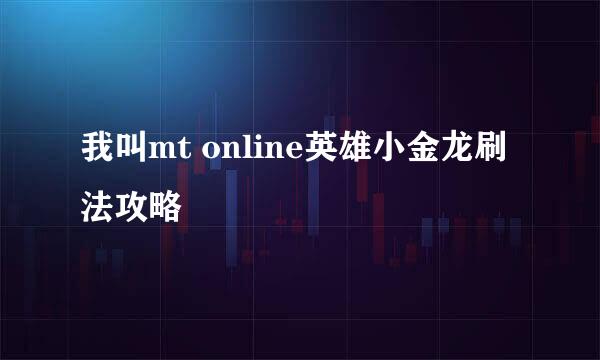 我叫mt online英雄小金龙刷法攻略