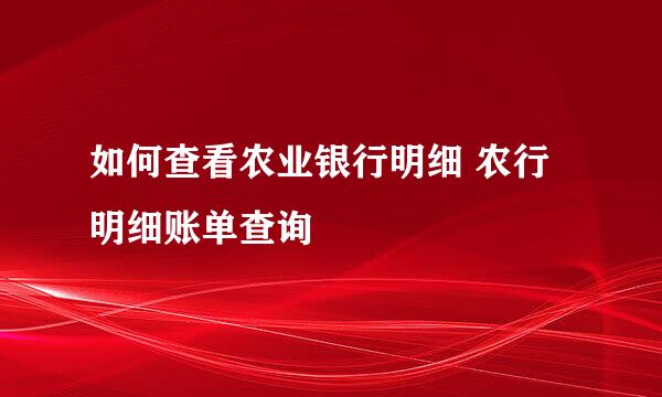 如何查看农业银行明细 农行明细账单查询