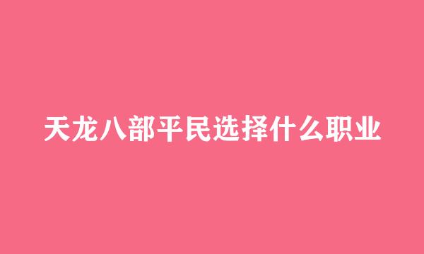 天龙八部平民选择什么职业