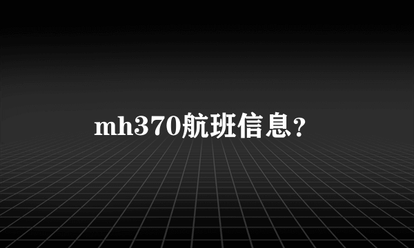 mh370航班信息？