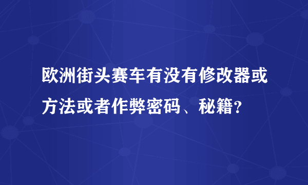 欧洲街头赛车有没有修改器或方法或者作弊密码、秘籍？