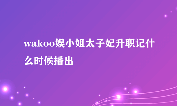 wakoo娱小姐太子妃升职记什么时候播出