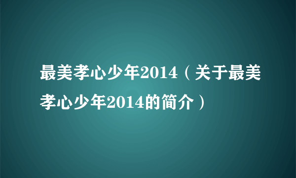 最美孝心少年2014（关于最美孝心少年2014的简介）