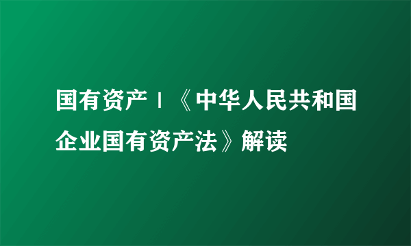 国有资产｜《中华人民共和国企业国有资产法》解读