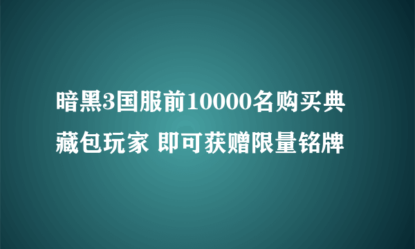 暗黑3国服前10000名购买典藏包玩家 即可获赠限量铭牌