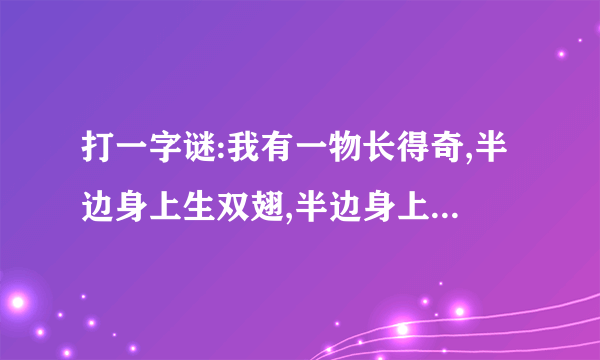 打一字谜:我有一物长得奇,半边身上生双翅,半边身上长四踢,长踢的跑不快,长翅的飞不起.