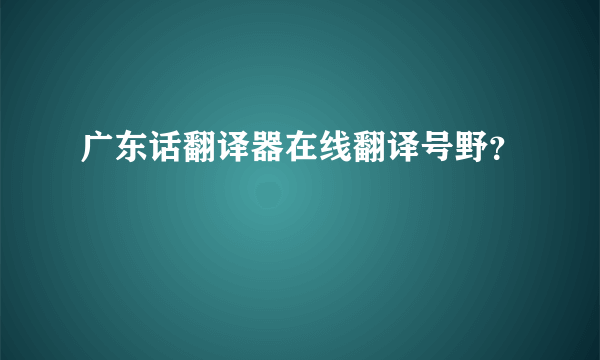 广东话翻译器在线翻译号野？