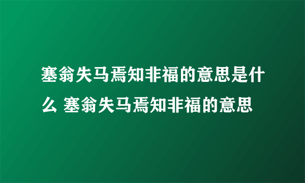 塞翁失马焉知非福的意思是什么 塞翁失马焉知非福的意思