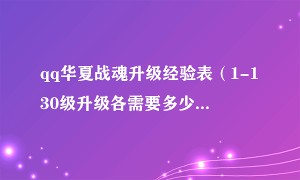 qq华夏战魂升级经验表（1-130级升级各需要多少经验啊）
