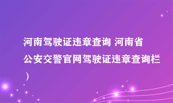 河南驾驶证违章查询 河南省公安交警官网驾驶证违章查询栏）