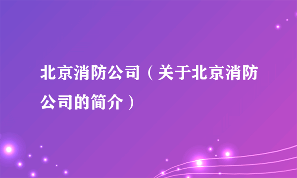北京消防公司（关于北京消防公司的简介）
