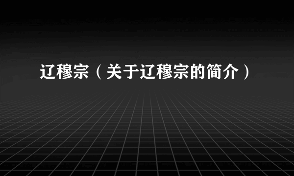 辽穆宗（关于辽穆宗的简介）