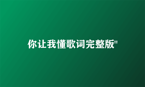 你让我懂歌词完整版