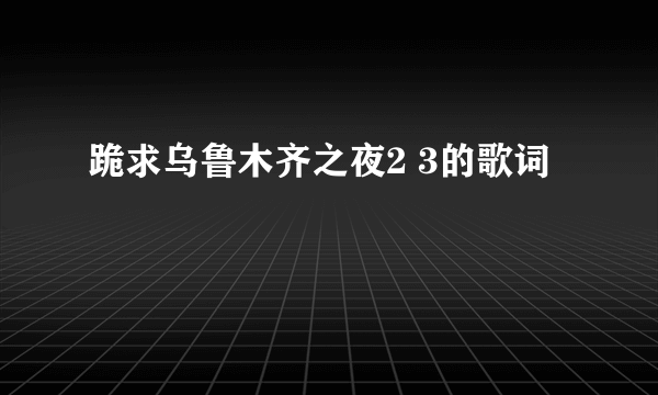 跪求乌鲁木齐之夜2 3的歌词