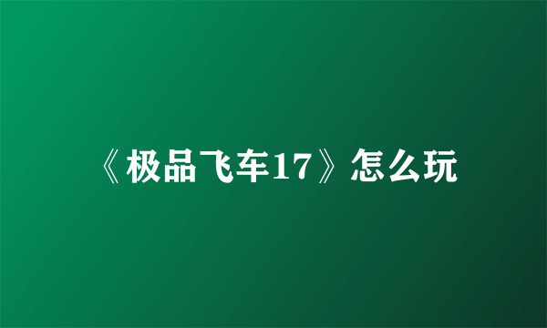 《极品飞车17》怎么玩
