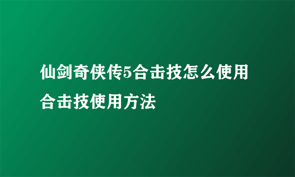 仙剑奇侠传5合击技怎么使用 合击技使用方法