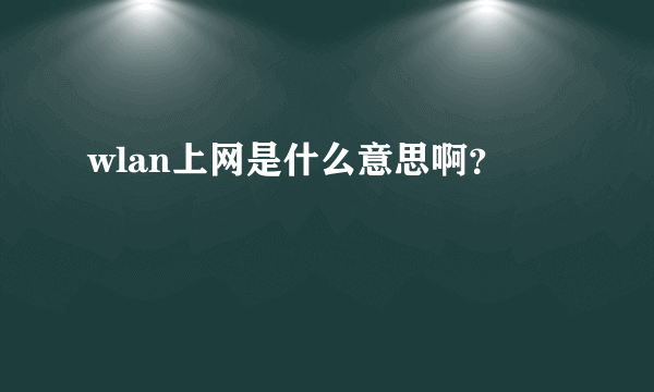 wlan上网是什么意思啊？