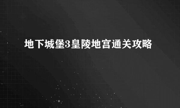 地下城堡3皇陵地宫通关攻略