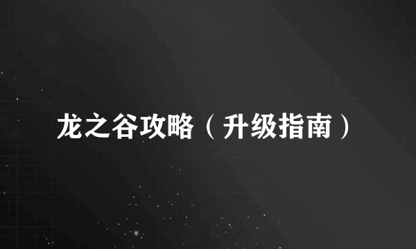 龙之谷攻略（升级指南）